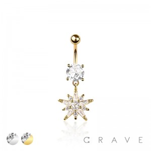 316L SURGICAL STEEL MULTI CZ STARBURST DANGLE BELLY BUTTON NAVEL RING 